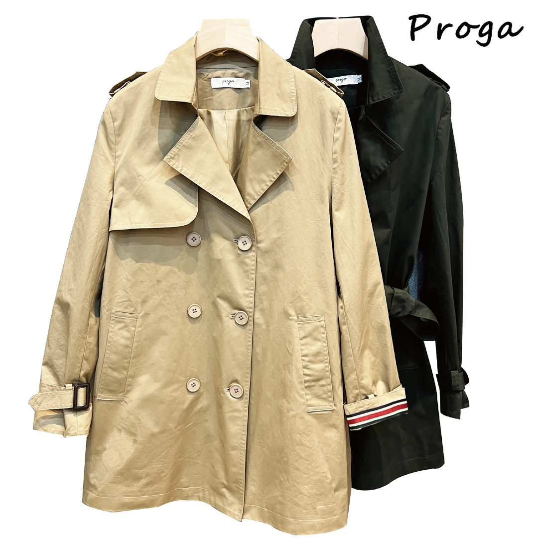 风衣秋季长袖翻领系带中长款女装百搭韩版经典收腰常规春季外套