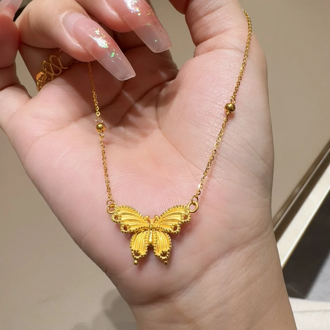 金至福足金时尚气质蝴蝶套链梦蝴蝶黄金项链轻奢百搭锁骨套链