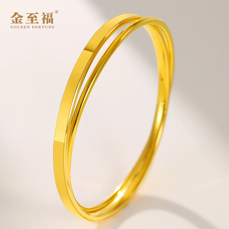 金至福足金时尚经典潮流百搭小清新气质个性女生双环叮当手镯