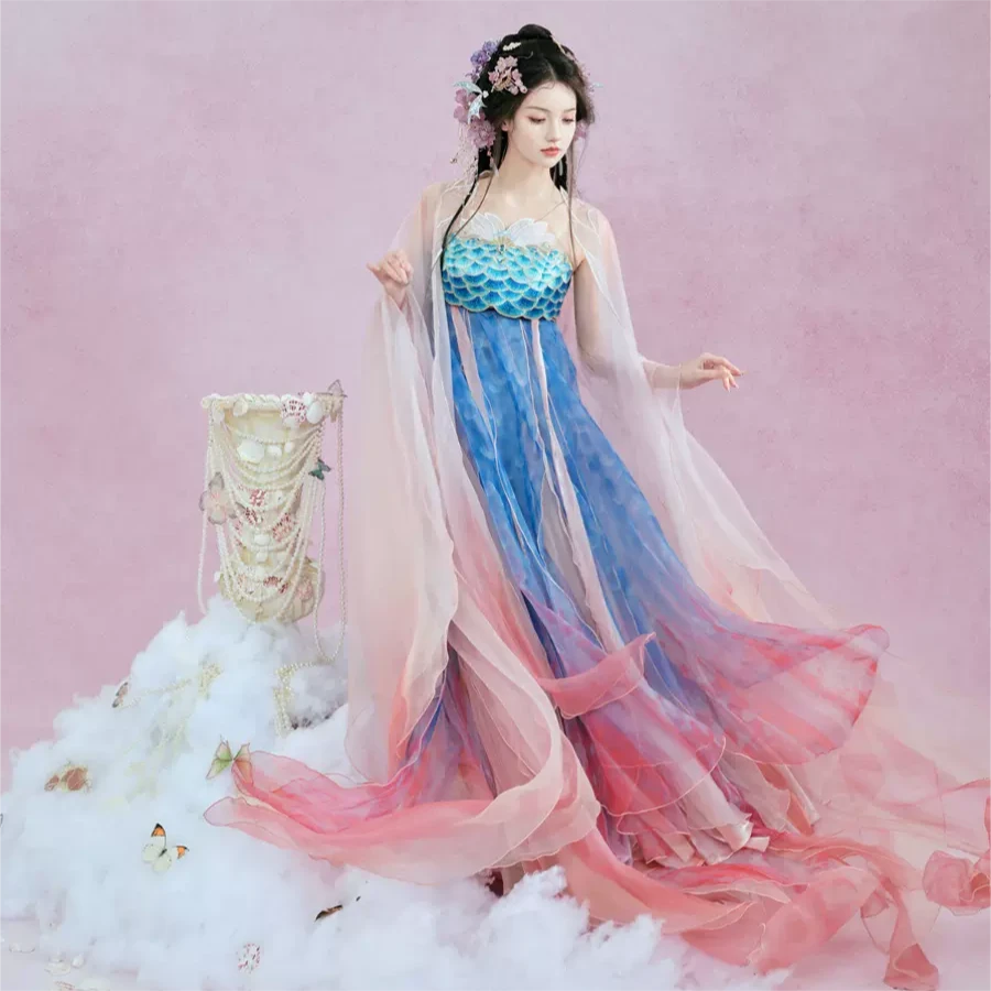 【游鳞】汉服女齐胸襦裙唐制超仙诃子裙刺绣破烂异型大袖春夏新款