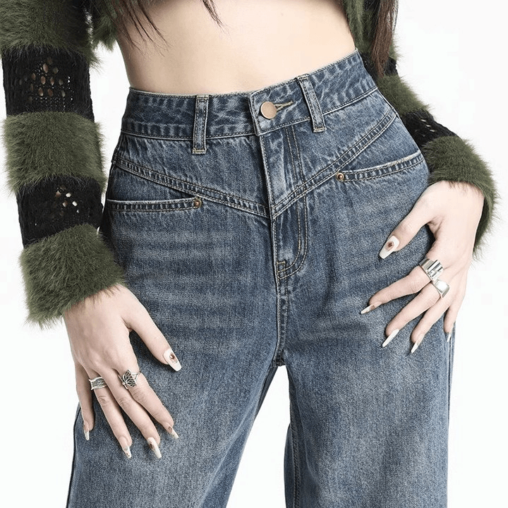 美式复古直筒牛仔裤女高腰百搭宽松阔腿拖地梨形身材显瘦裤子夏潮