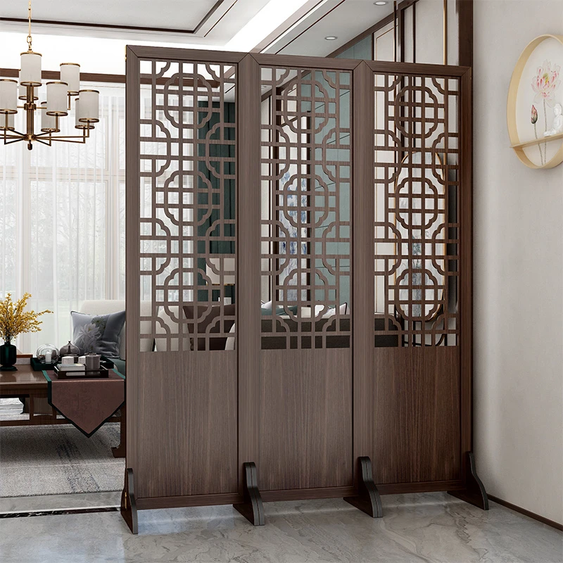 徐艺木业新中式屏风隔断客厅折叠移动实木雕花中国风入户拍摄背景