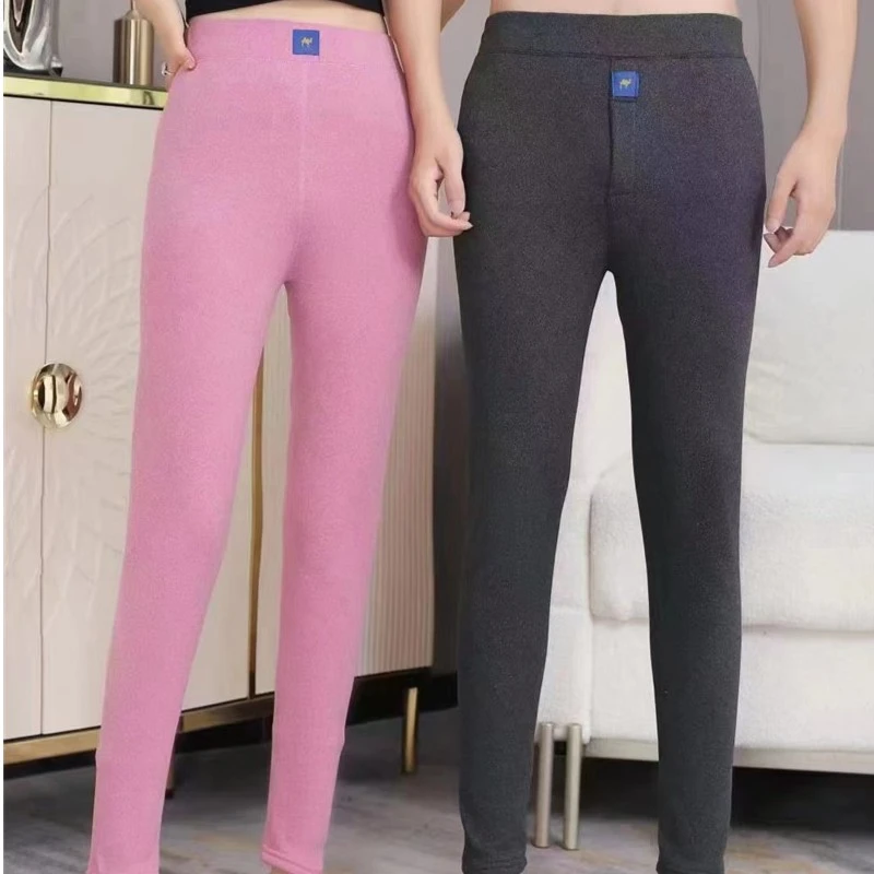 J644 驼绒保暖裤高腰加绒加厚发热德绒大码速热防寒打底裤