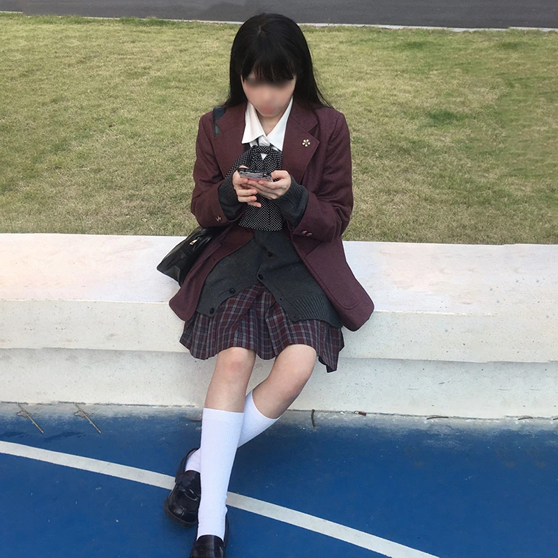 冬至/原创正品红色JK制服格裙百褶裙女学生校服学院风半身裙