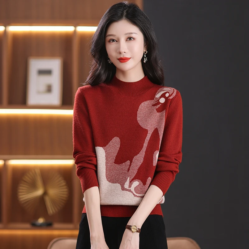 秋冬新款半高领长袖针织衫女宽松套头百搭气质上衣内搭外穿