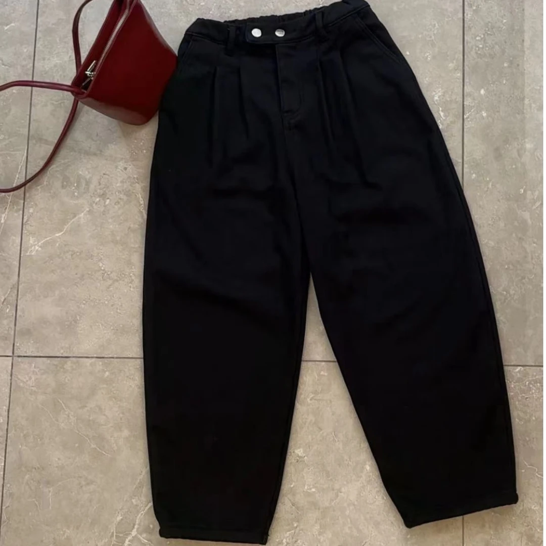 秋冬款复古感设计不掉色柔软微弹松紧腰牛仔小个子休闲时尚筷子裤