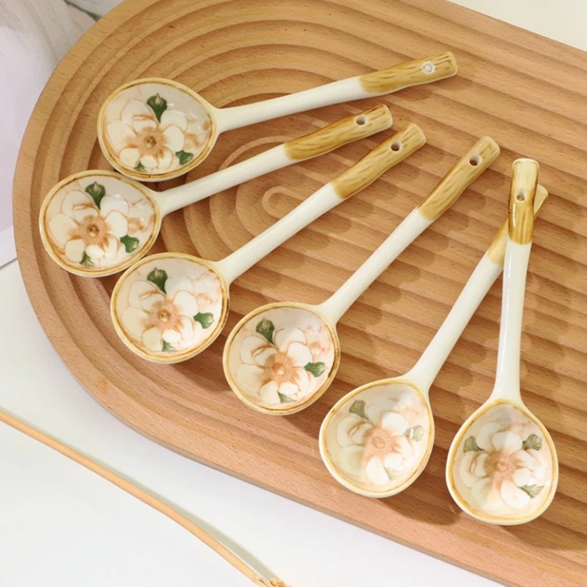 【6条装】陶瓷山茶花勺子汤勺ins高颜值 头灯商家提供
