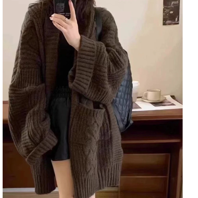 毛衣慵懒风2024年新款宽松针织衫开衫女外套中长款加厚秋冬款外搭