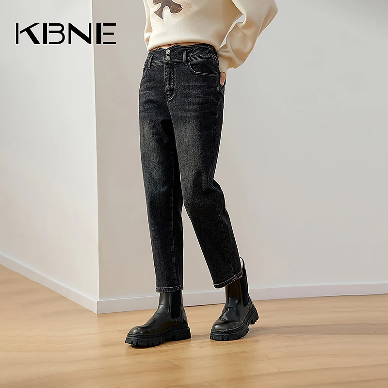 牛仔裤女裤子新款爆款kbne2023冬季直筒宽松阔腿裤