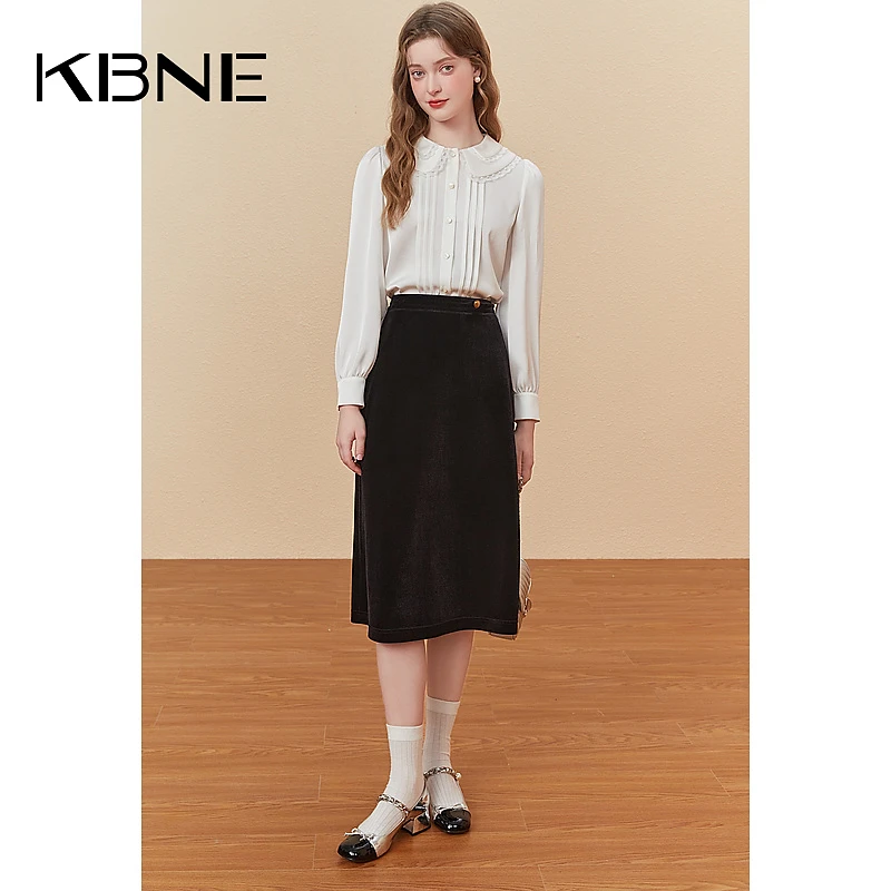 半身裙女秋冬黑色长裙kbne2024春季新款A字裙今年流行爆款半裙