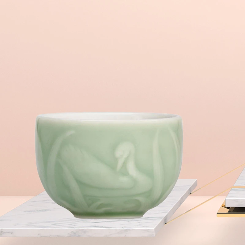 乾唐轩活瓷天鹅小茶杯