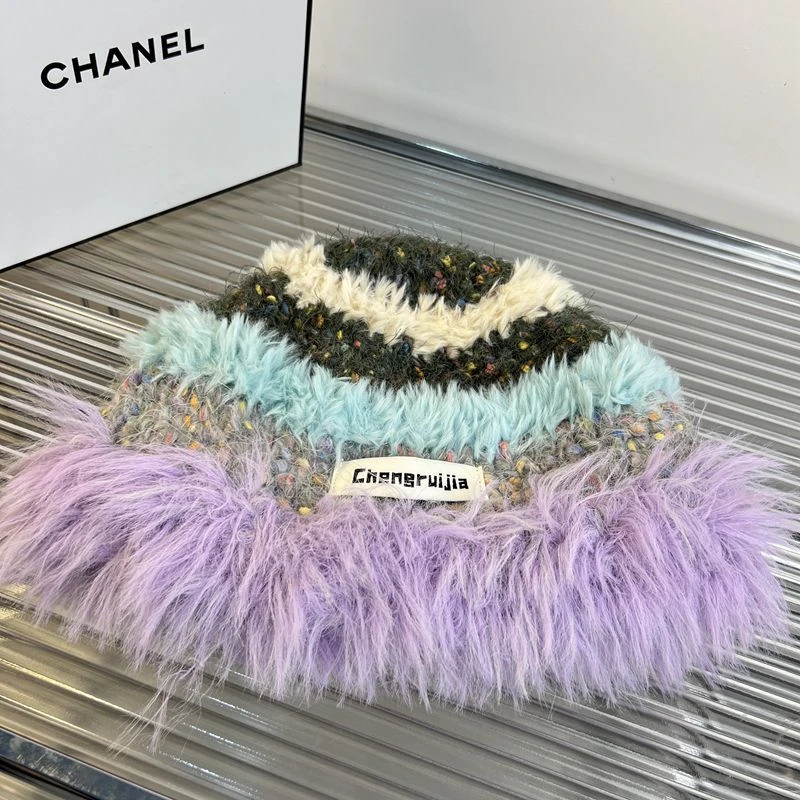 秋冬季新款百搭显脸小防寒保暖毛绒针织渔夫帽手工钩针毛线帽子女