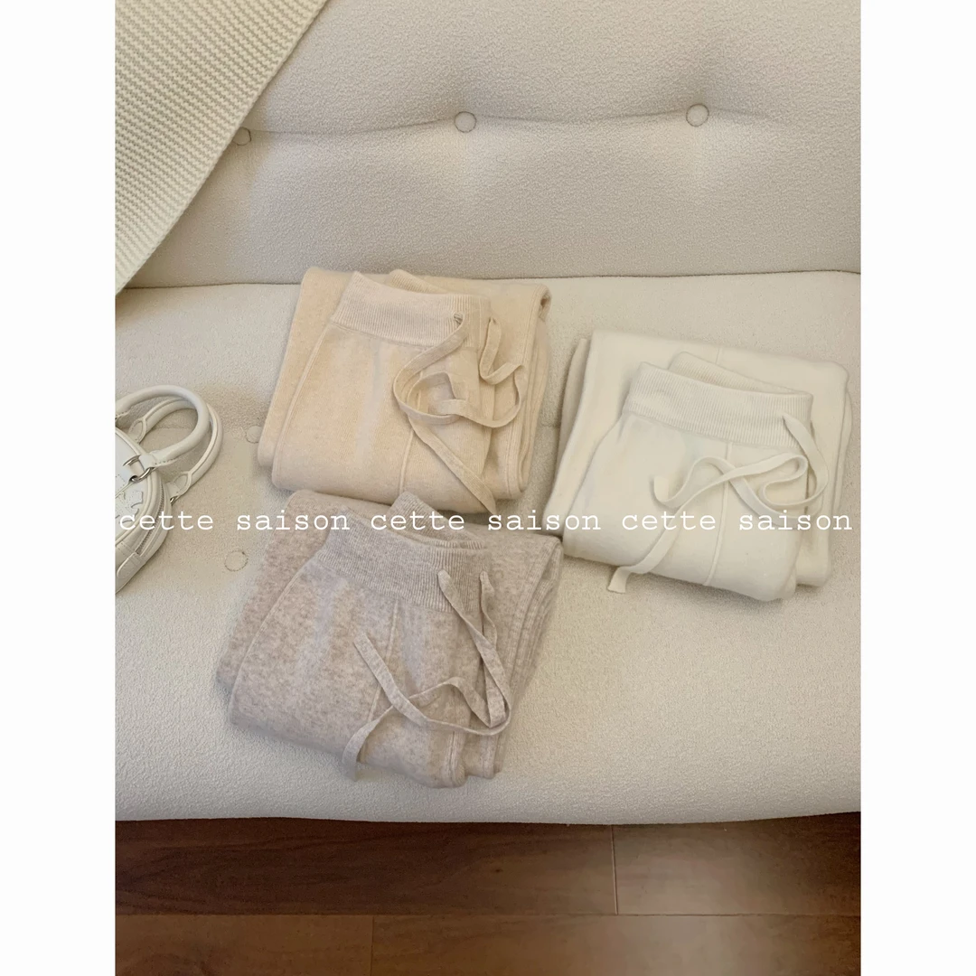 Cette Saison羊毛高腰垂感宽松秋冬加厚针织裤女  CS-4AKP504