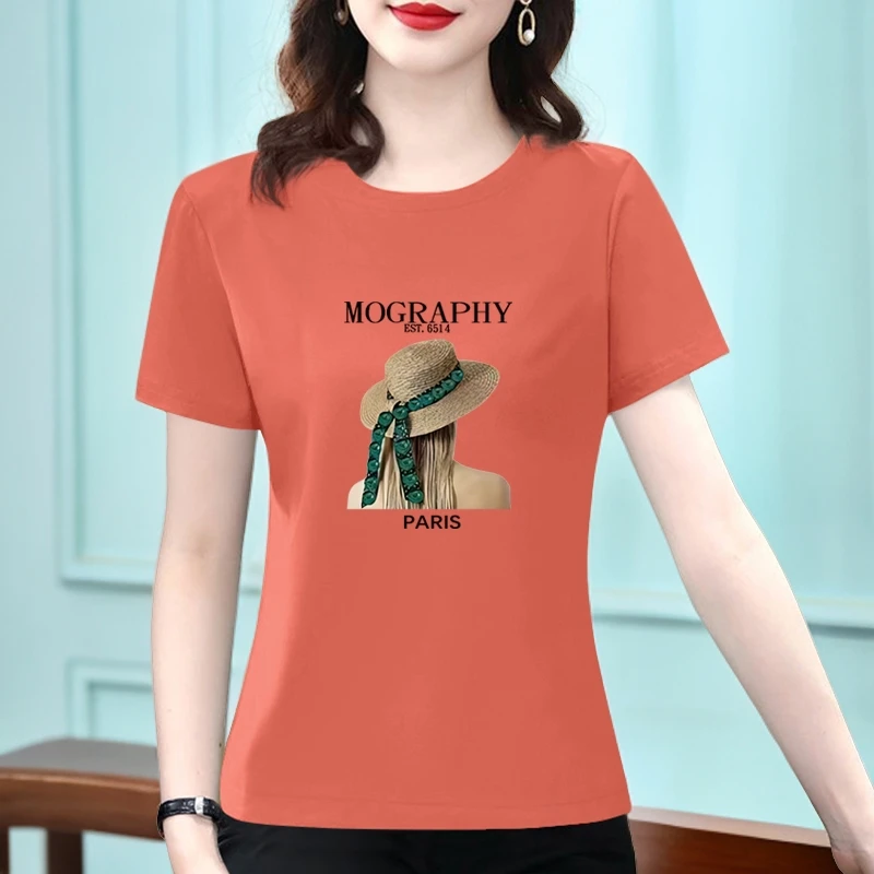 100%全棉短袖t恤女款2024新款爆款夏季女款小衫女士衣服纯棉上衣