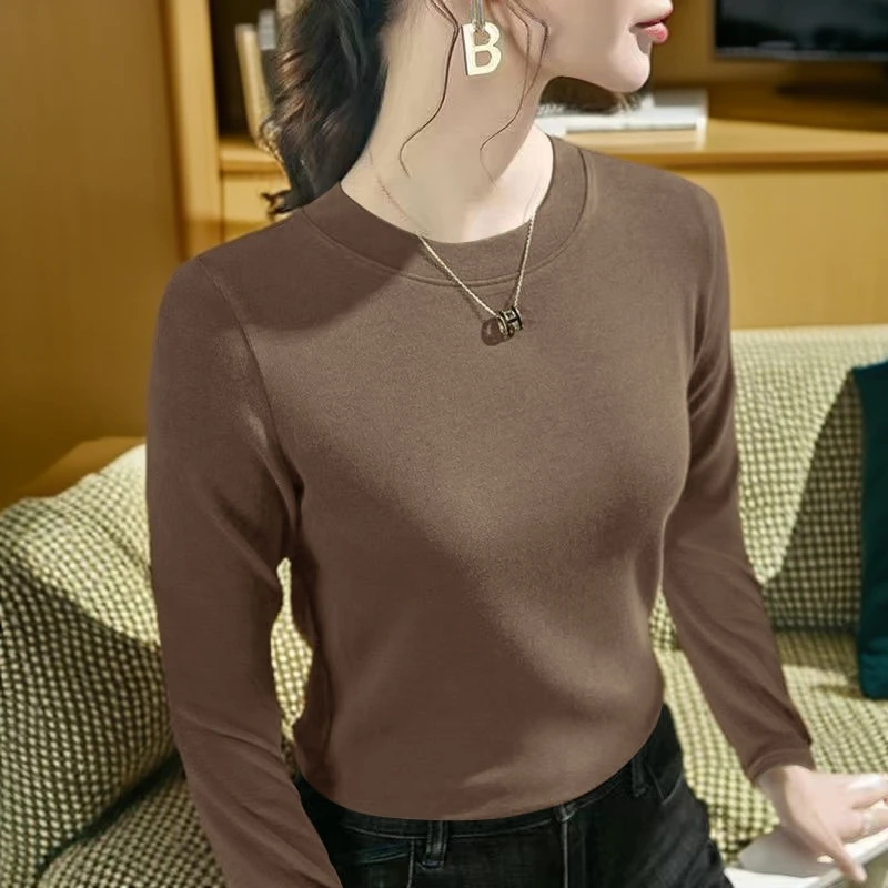 秋冬双面德绒上衣女长袖洋气时尚百搭保暖秋衣女士修身内搭打底衫