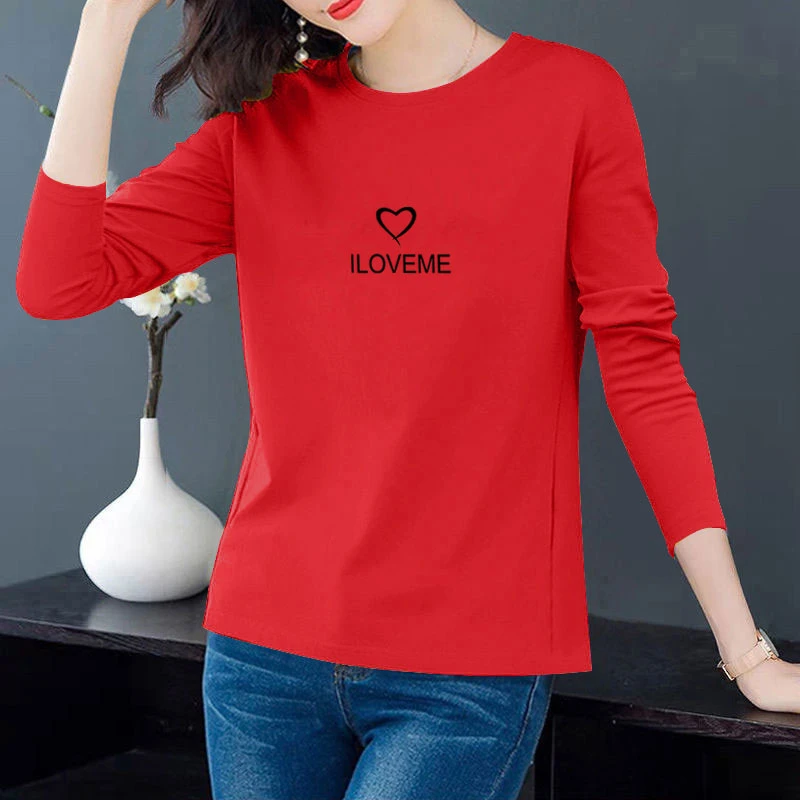 女士百搭长袖t恤女款纯棉上衣100%全棉春秋款打底衫妈妈内搭秋衣