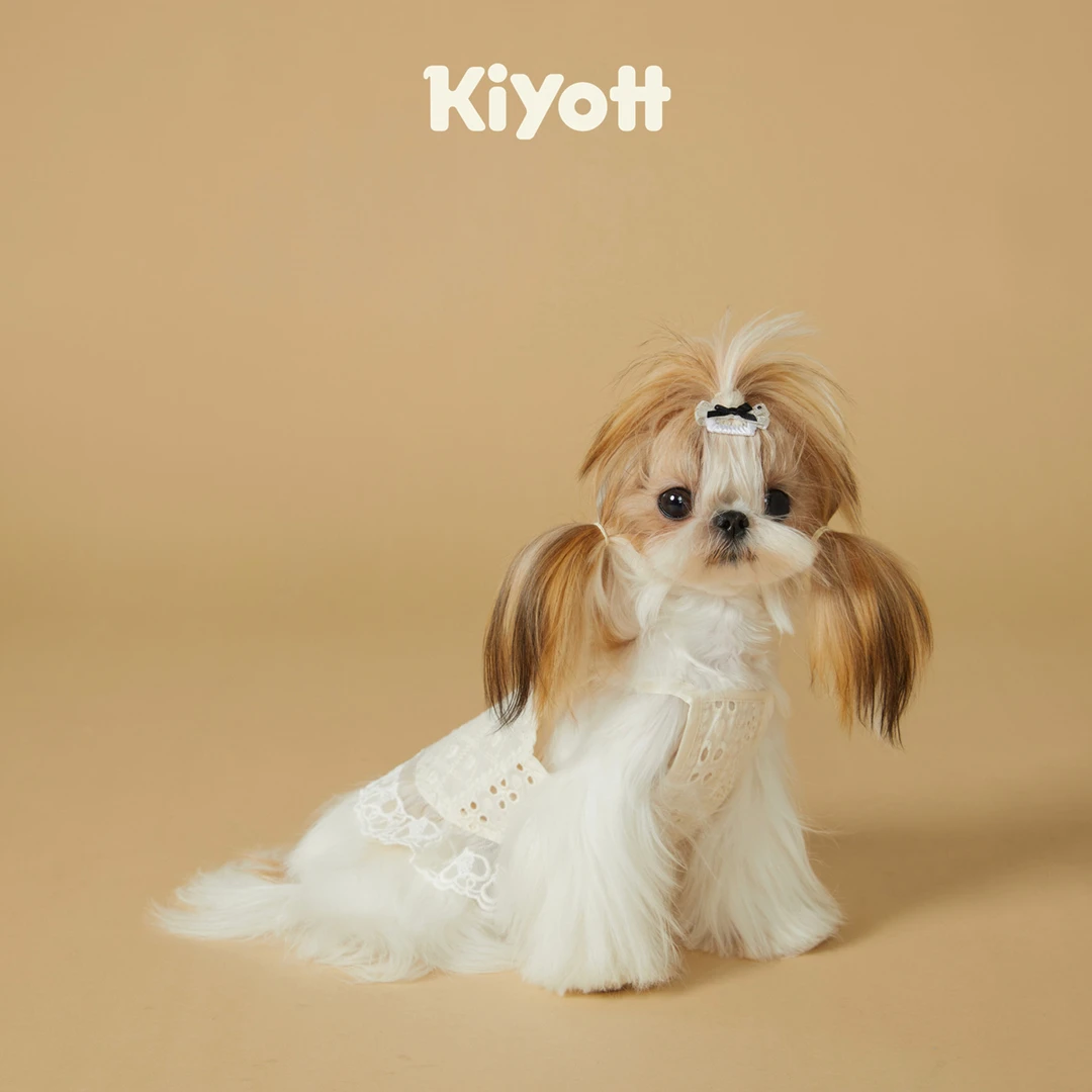 KIYOTT 夏季清凉透气宠物简约舒适南法棉布刺绣蕾丝花边宠物裙子