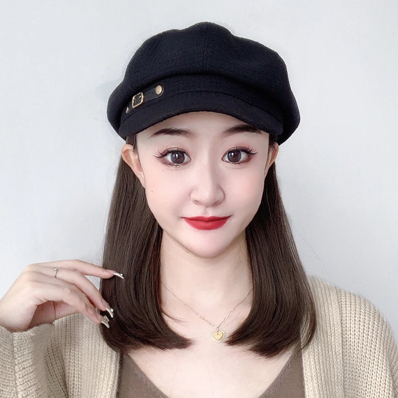 【百搭洋气】帽子假发一体 时尚减龄 百搭八角帽短内扣