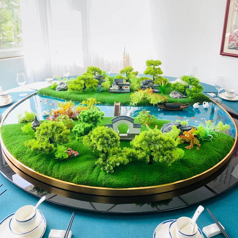 酒店高档餐桌花大圆桌中间摆花装饰餐厅桌面转盘摆件饭店包间假花