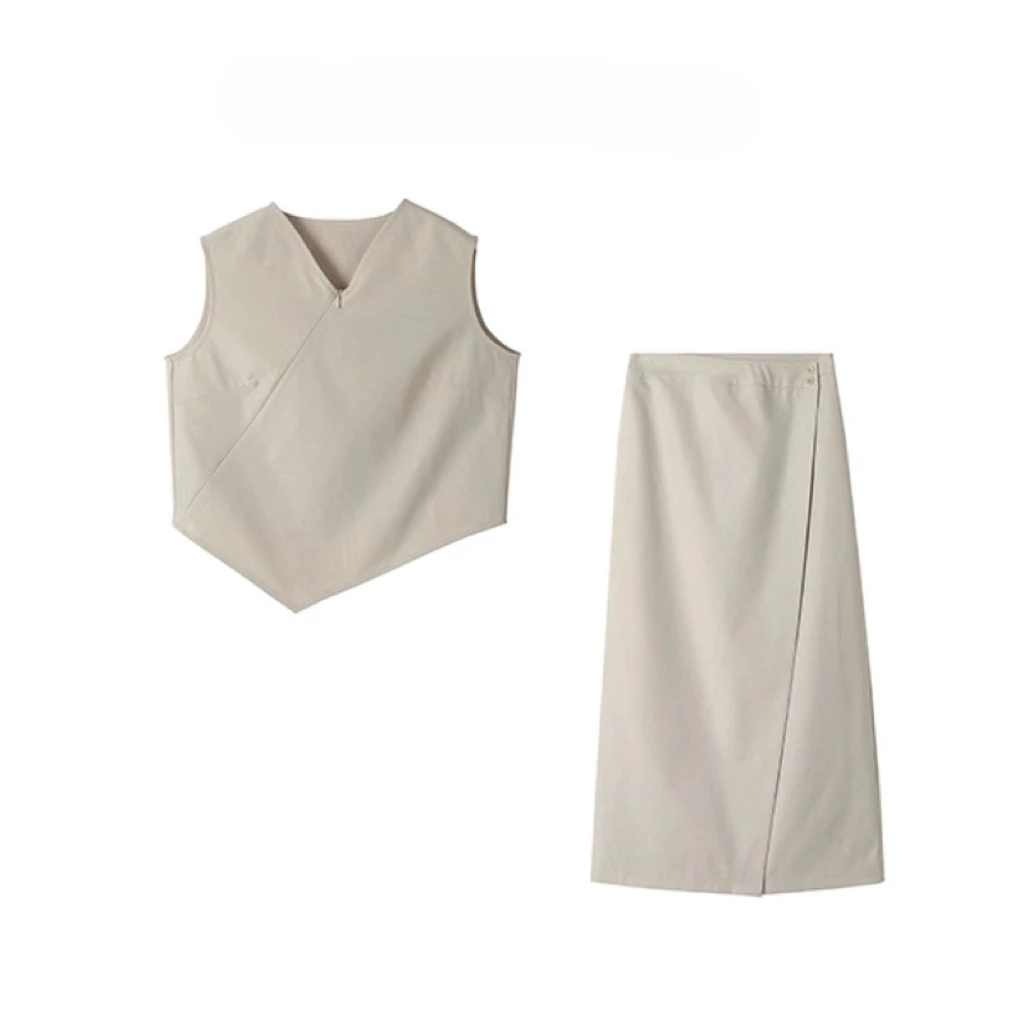 SS新 小众设计师高级感杏灰色个性套装&33790