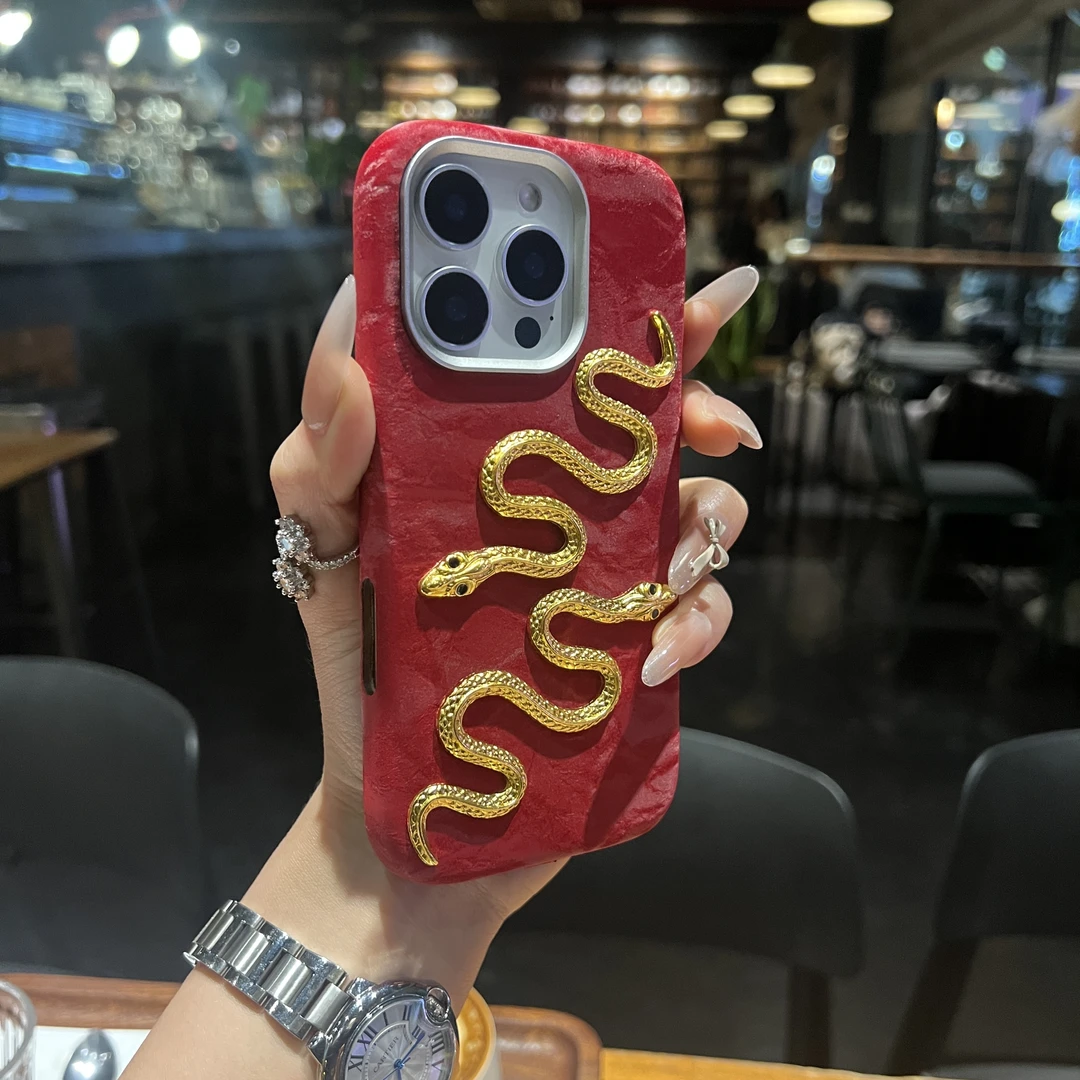 2025蛇年手机壳适用iPhone16promax绒布苹果15高级14中国红13/12