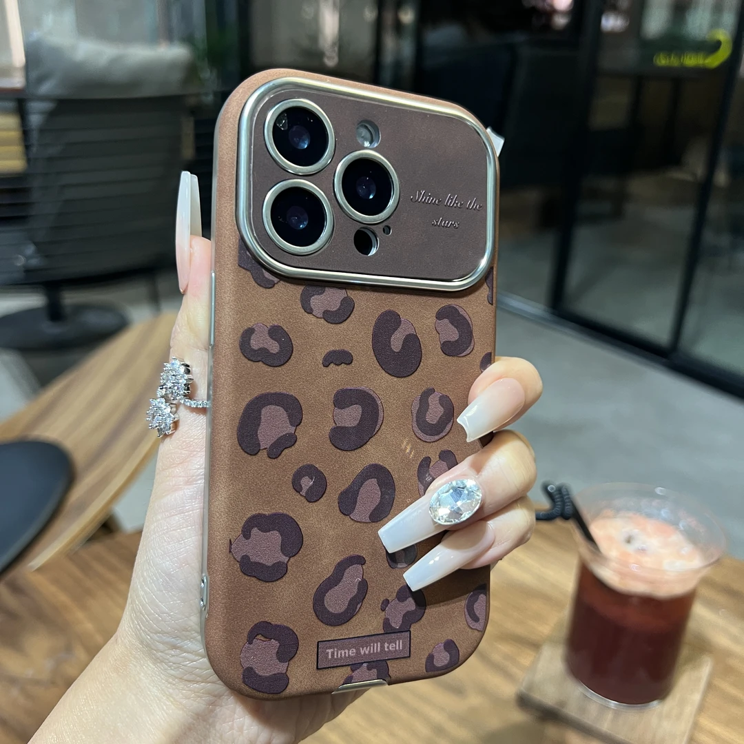 秋冬翻毛皮棕豹纹适用苹果16手机壳iPhone15软14女13/12/11promax