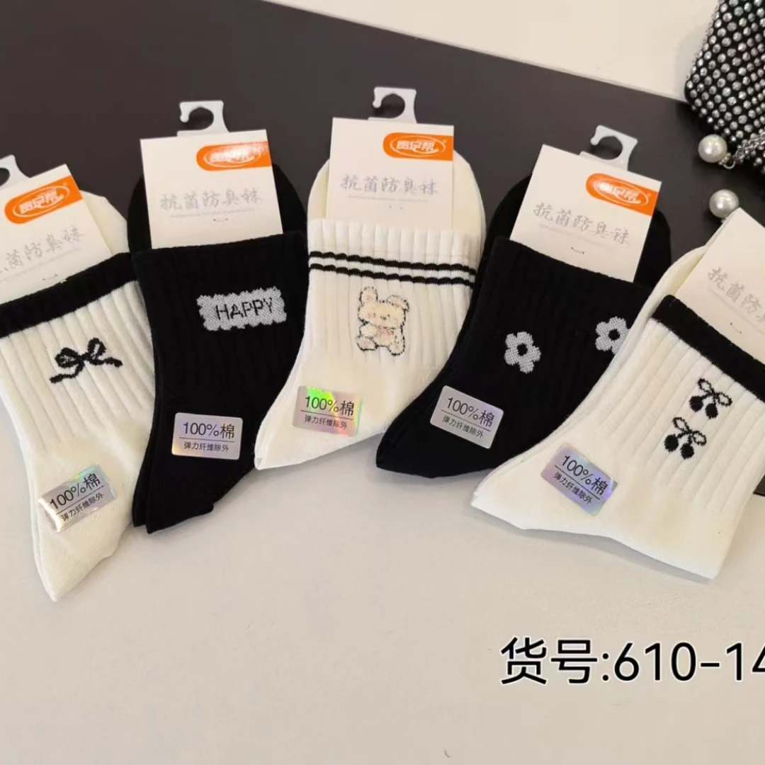 E06贵族女士花朵蝴蝶结袜5双