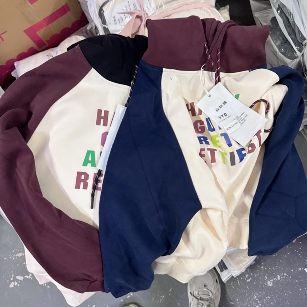 D095女装春秋爆版带帽英文卫衣18208