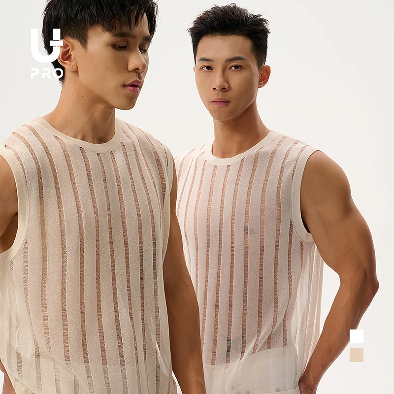 （1014）UPRO柚璞夏日镂空条纹亚麻针织背心清凉透气度假风薄款上衣