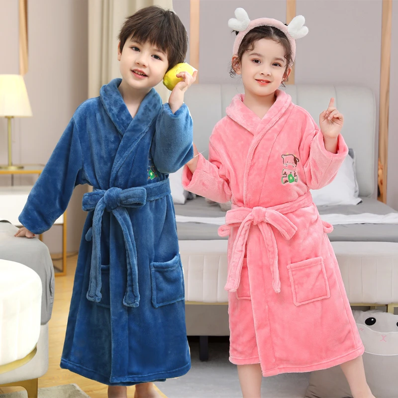 童装冬季男孩法兰绒儿童睡袍珊瑚加厚睡衣男童女童浴袍宝宝家居服