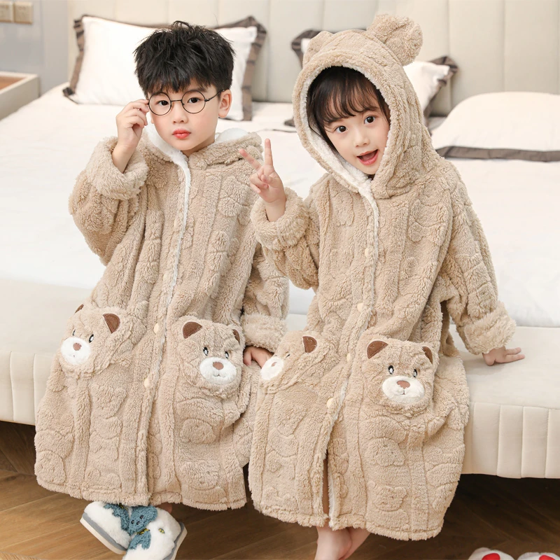 秋冬儿童睡袍男童宝宝睡衣珊瑚绒男孩浴袍法兰绒加厚中大童家居服