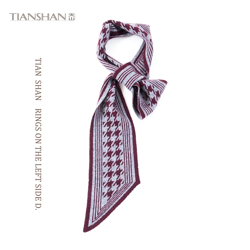 天山【100山羊绒】高级气质时尚针织刺绣复古羊绒围巾女--YWNL5370T