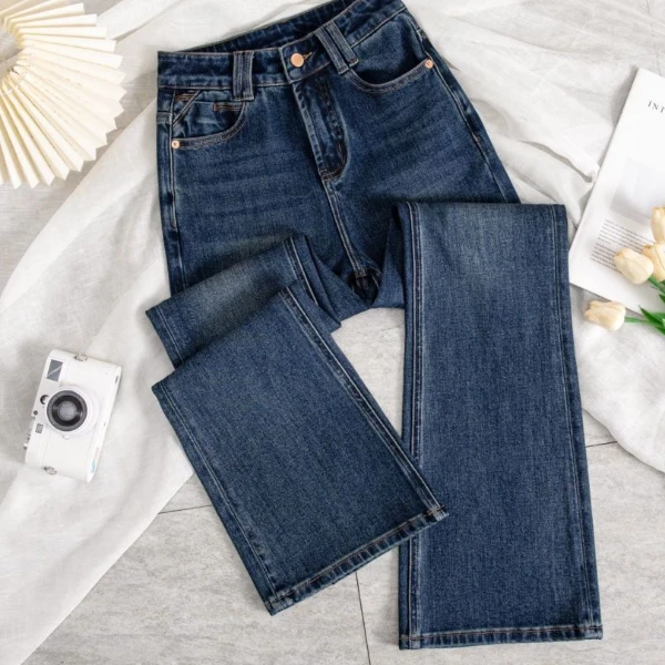 【胖哥-波尔多蓝】四面弹 四季色直筒微喇裤高腰显高百搭女牛仔