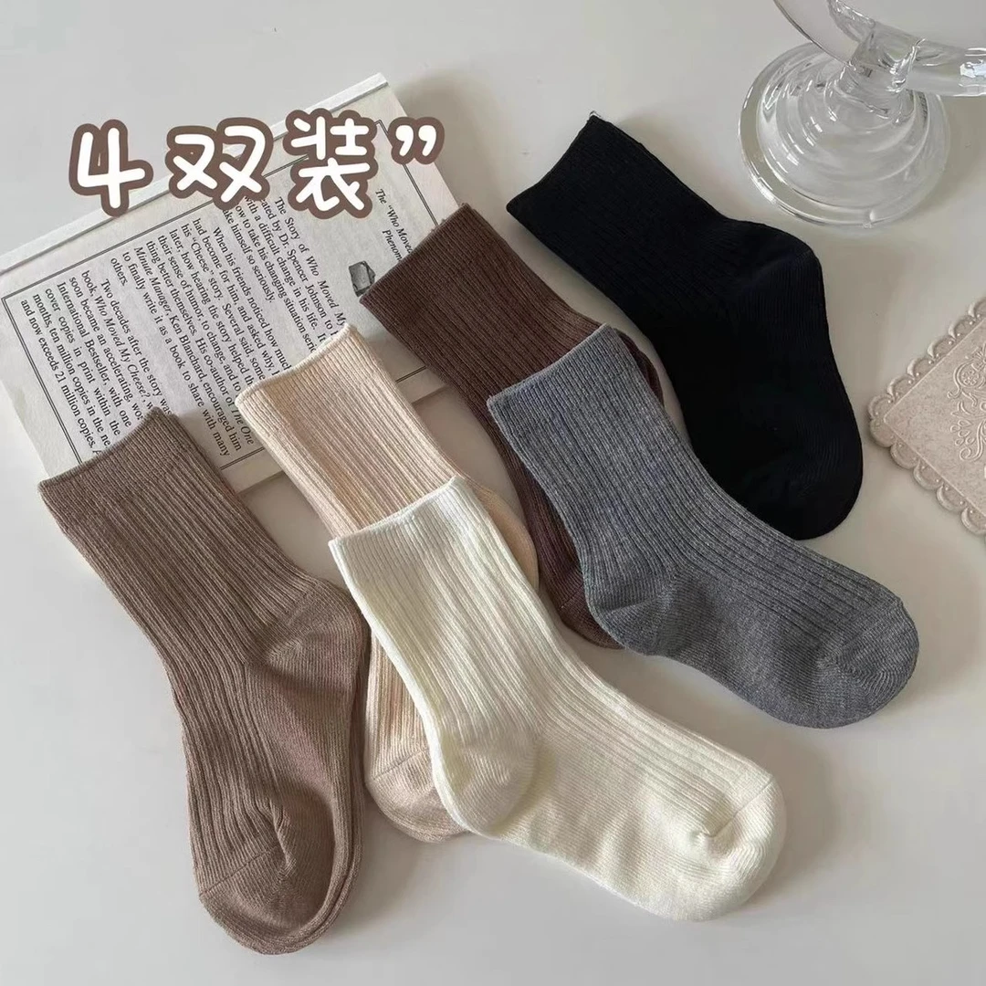 儿童袜子男童春秋款棉袜童袜棉袜中筒袜日系韩版纯色女童宝宝袜子