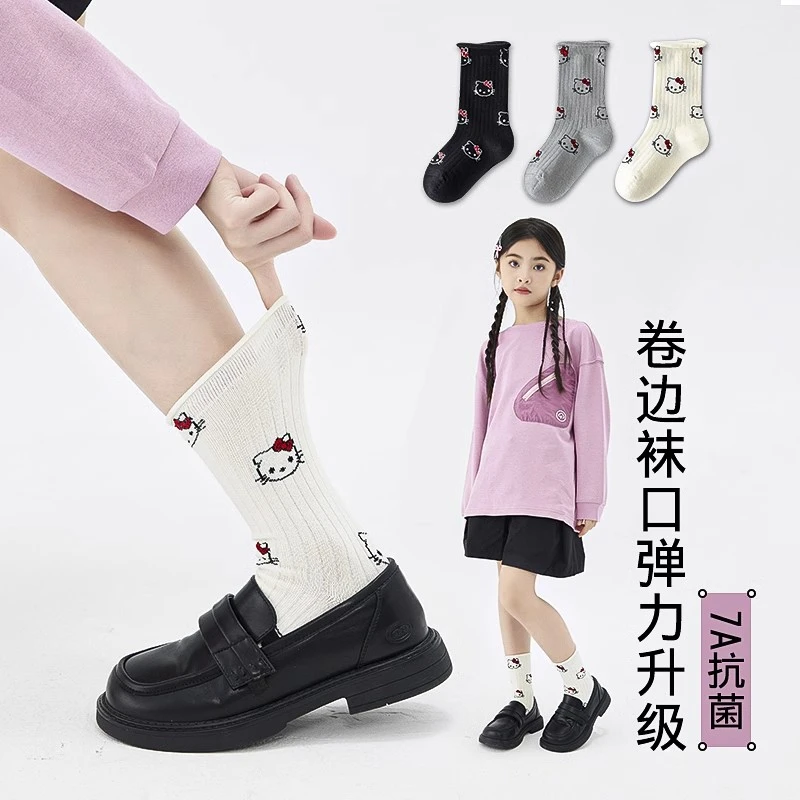 儿童袜子春秋款棉袜无骨高颜值女童2024新款秋季白色中筒花边袜潮