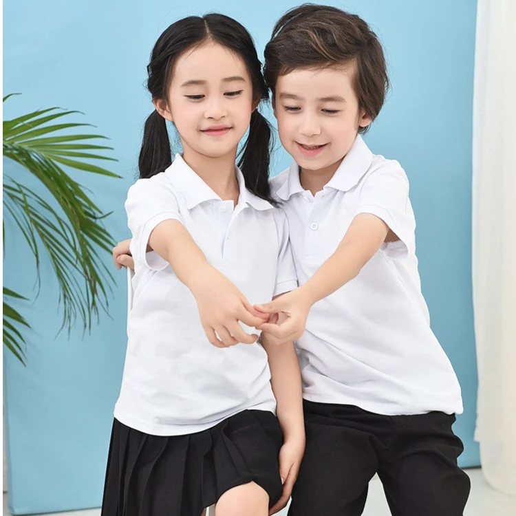 女童男童学生翻领校服白色