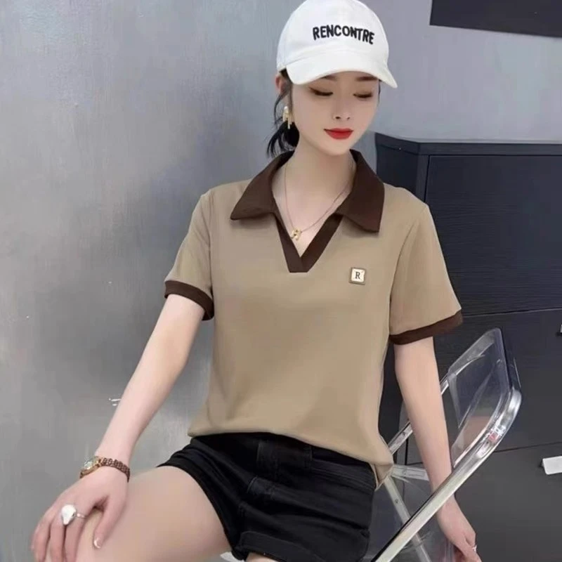 夏季高级洋气减龄短袖吸汗透气棉质T恤休闲百搭半袖