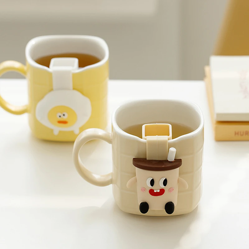 泽滕家创意卡通可爱女生水杯早餐杯带茶漏马克杯情侣对杯陶瓷杯子