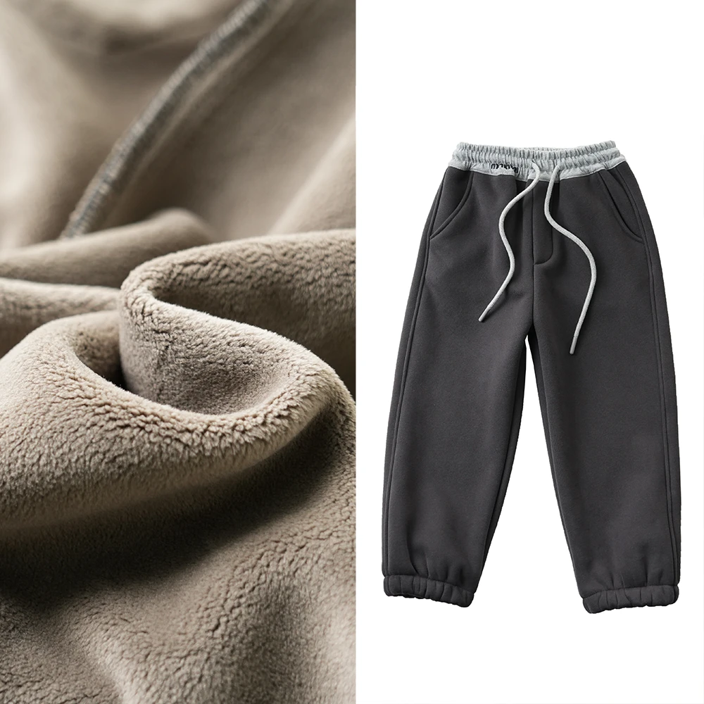 男童秋冬撞色休闲加绒卫裤儿童百搭长裤中大童束脚裤子43062