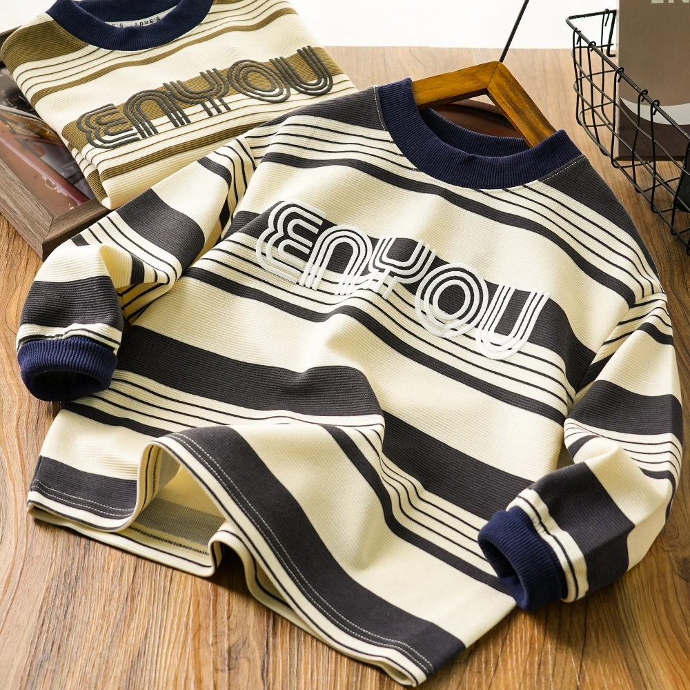 儿童男童秋季新款时尚字母条纹休闲卫衣中大童圆领百搭上衣S705