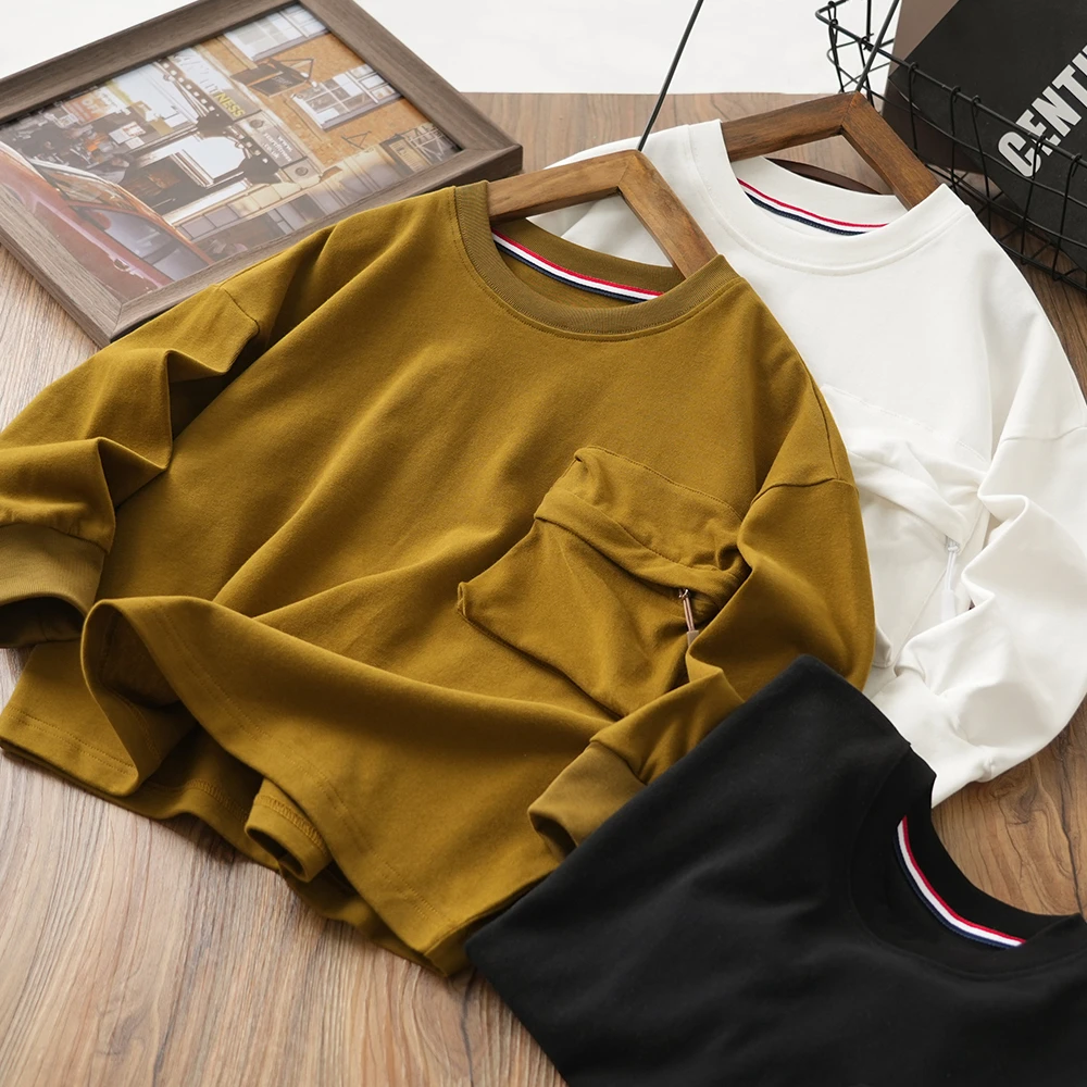 男童春秋口袋圆领T恤休闲长袖打底衫【客服备注颜色尺码】202306