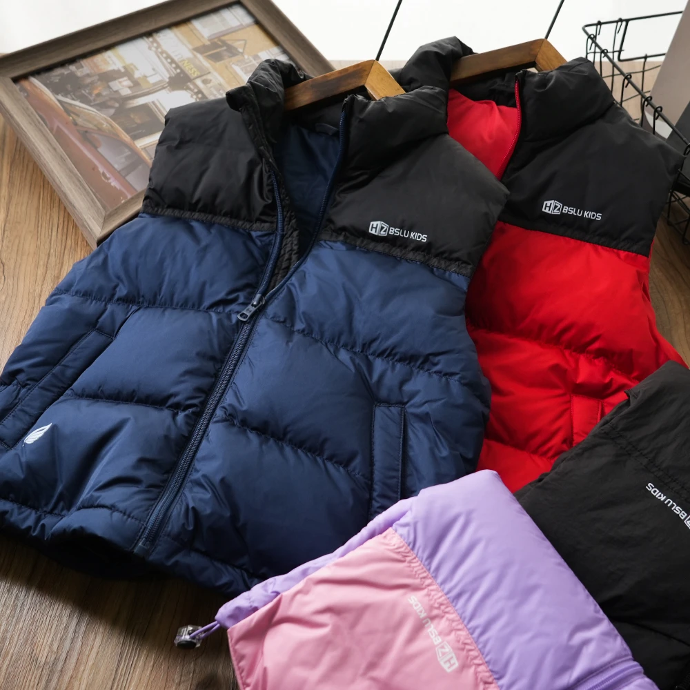 男童儿童秋冬新款字母撞色口袋羽绒马甲中大童拉链衫无袖F2389