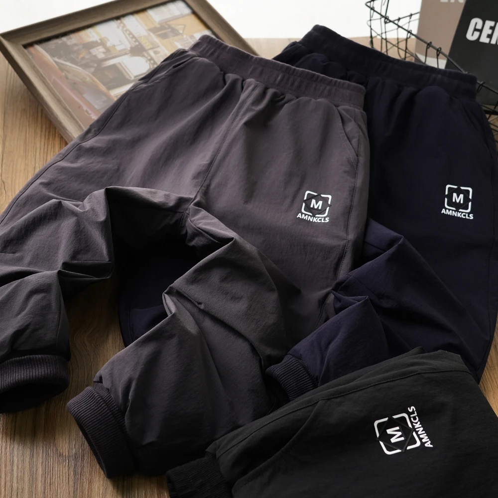 男童秋冬厚实保暖棉裤字母M印花过冬裤子中大童儿童百搭31931