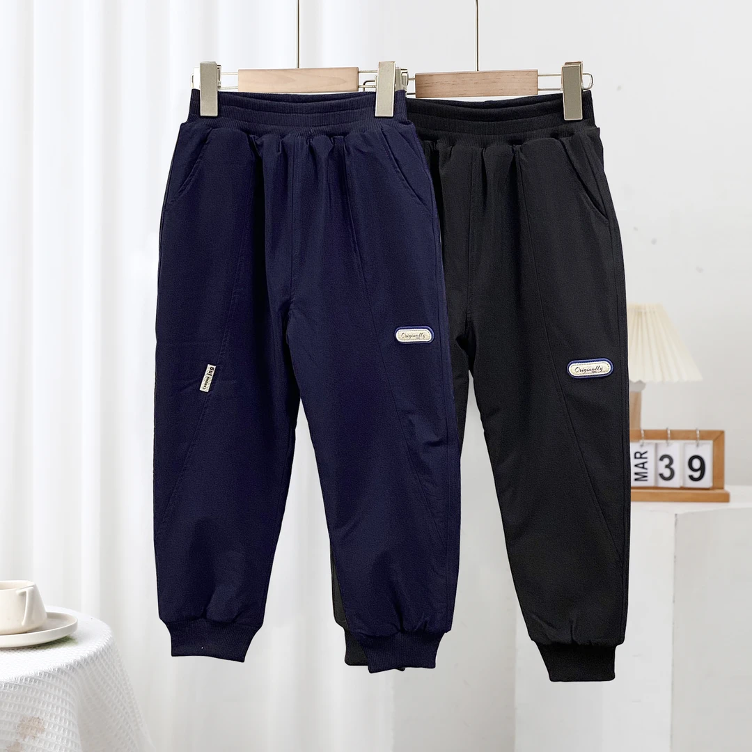 男童儿童秋冬新款字母贴标拼接加厚棉裤中大童百搭裤子1282