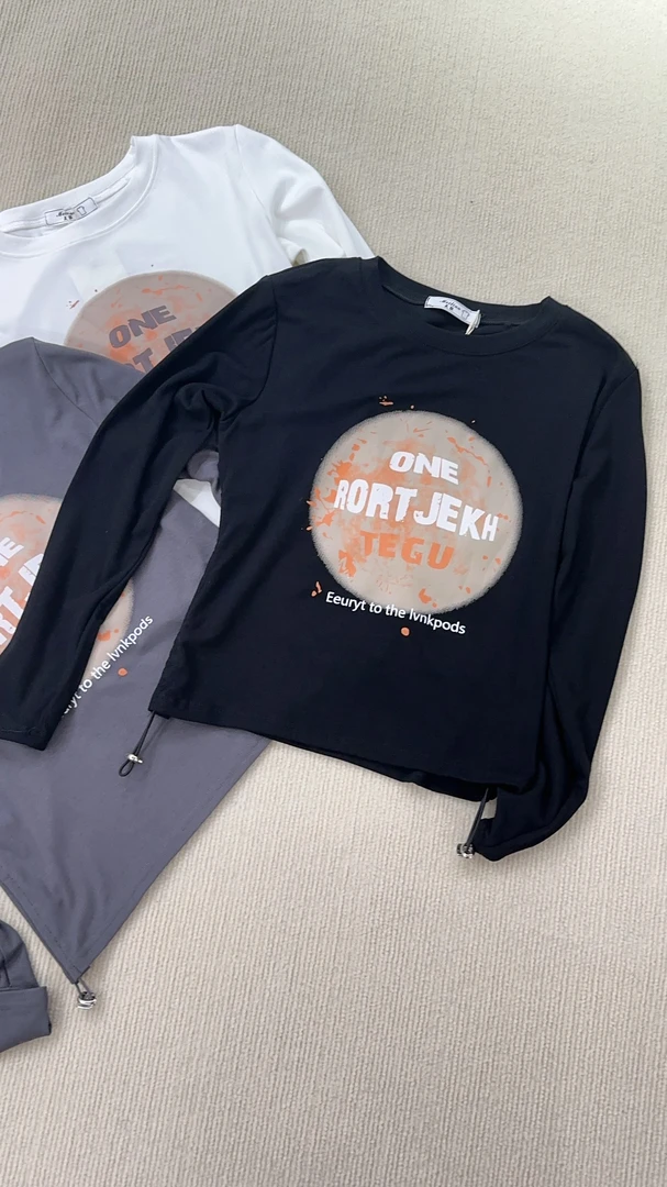 长袖t恤女收腰显瘦褶皱上衣打底衫春秋季时尚运动时尚休闲