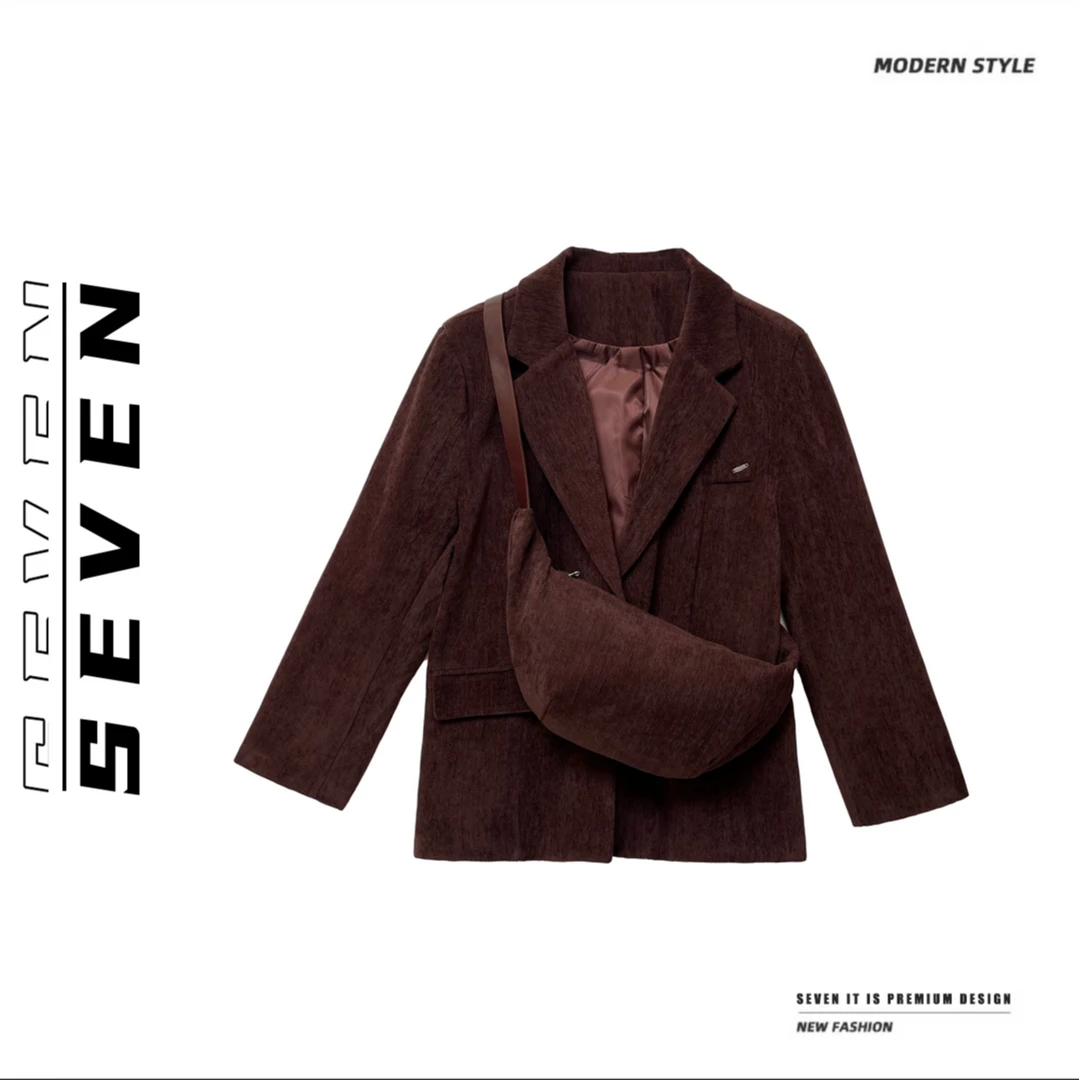 [SEVEN]复古高级感外套女设计感小众宽松安可拉色系西服外套