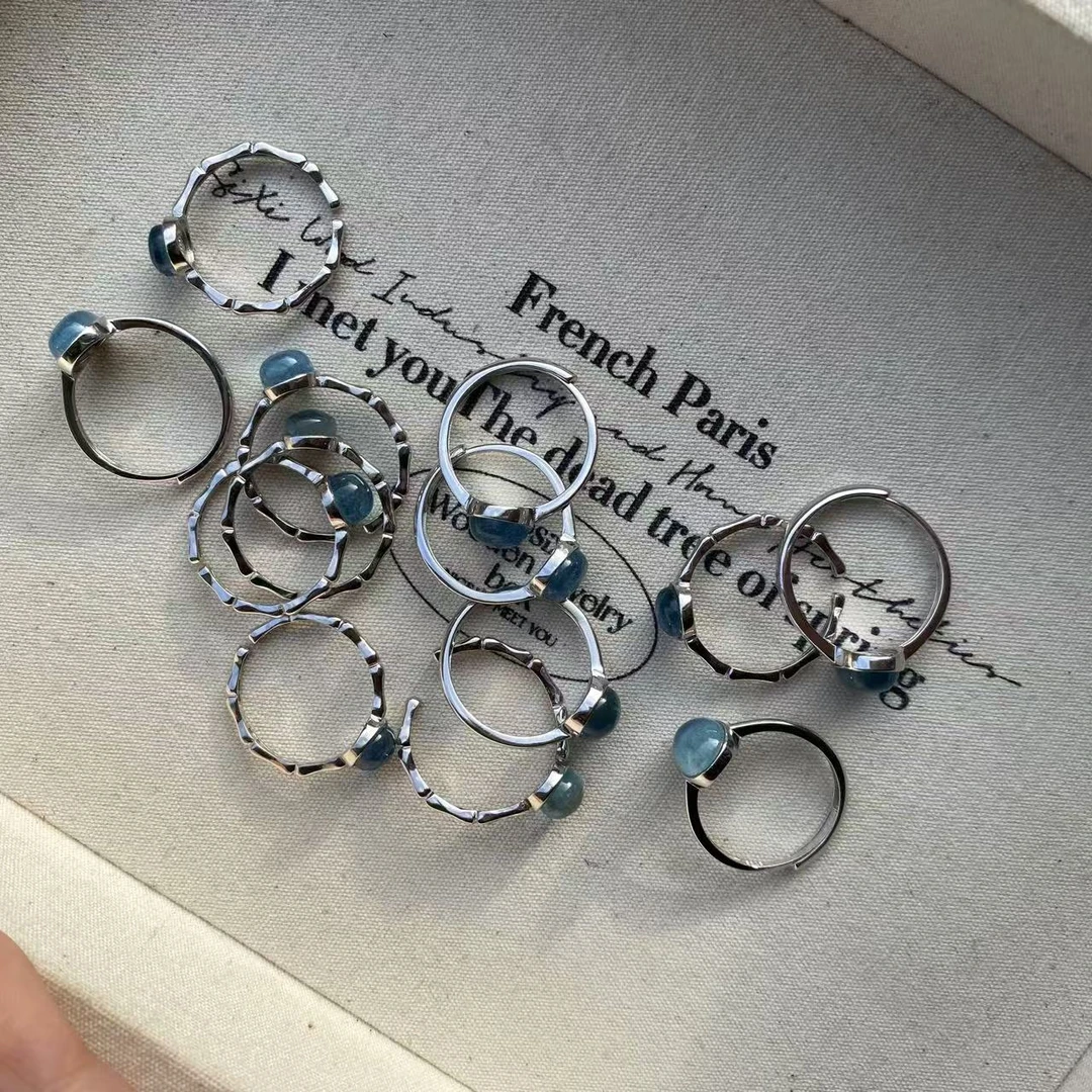 925银戒指 【海蓝色开口戒指】d717