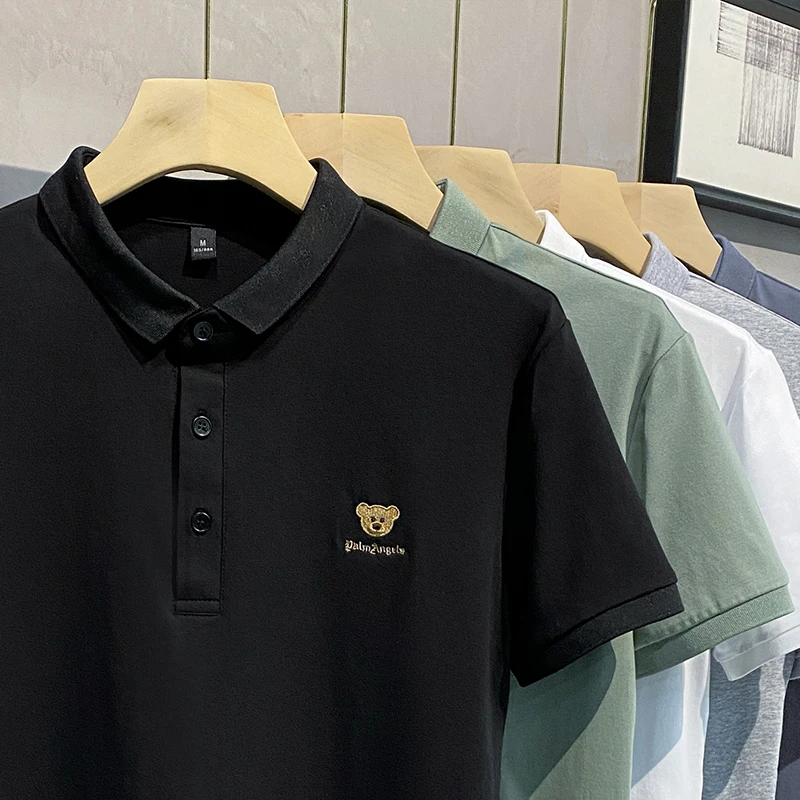 男装纽扣短袖t恤潮流夏装青年上衣服有领POLO衫纯棉男士立领短衫