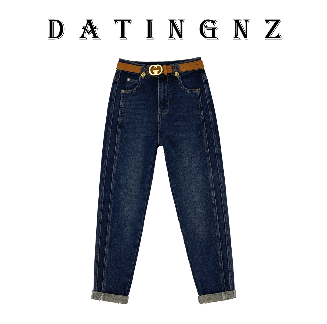 2023秋冬季重工牛仔潮流高腰哈伦裤休闲宽松时尚修身老爹裤A2328