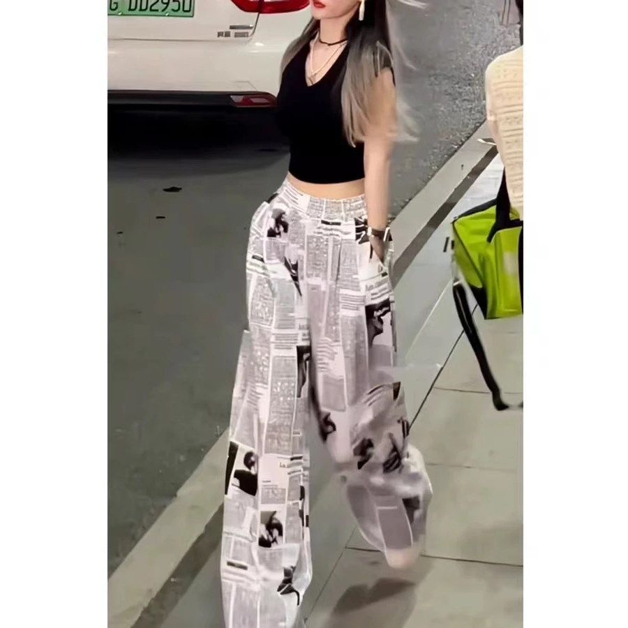 2024新款报纸休闲阔腿裤